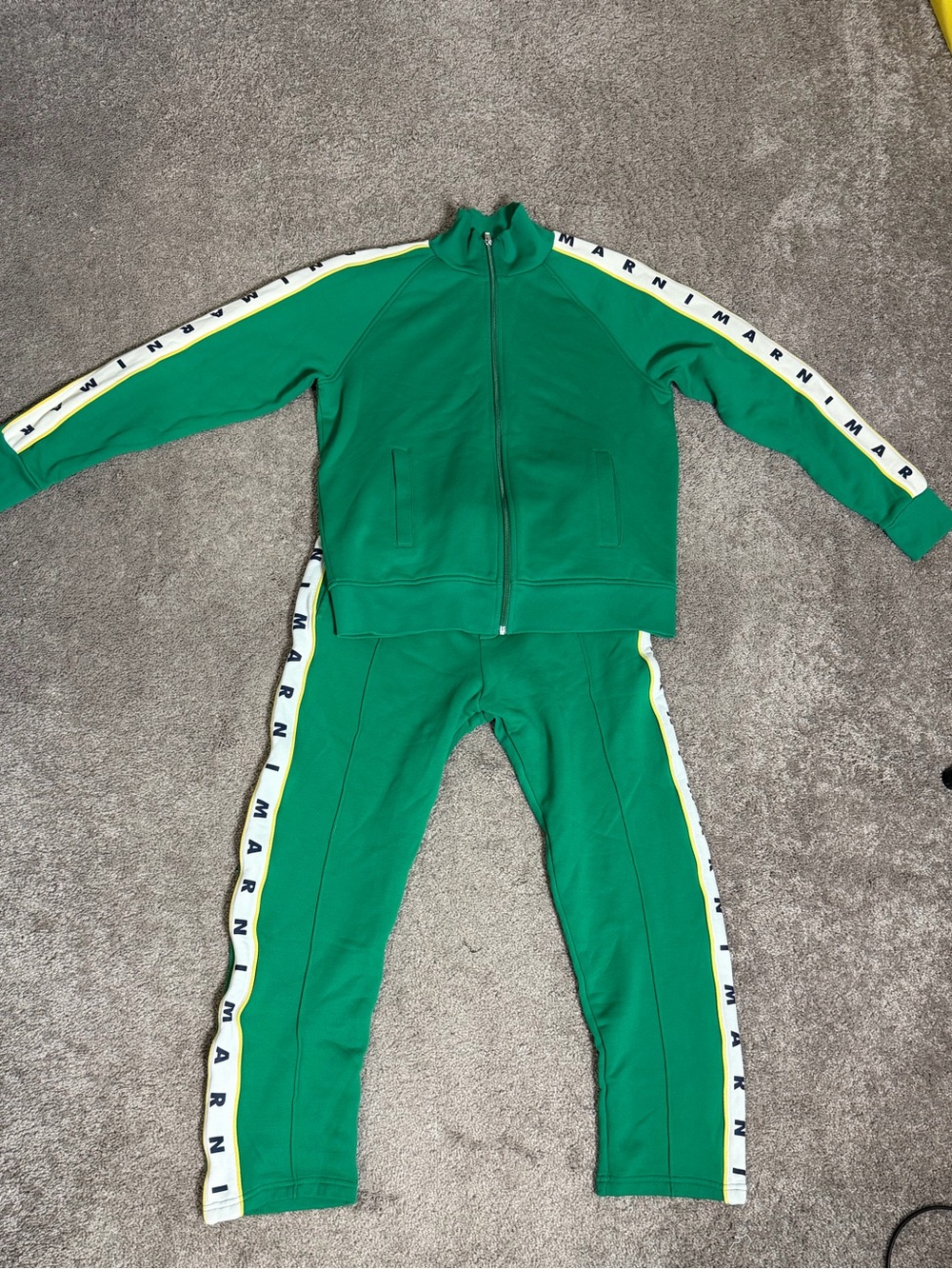 Marni Green Zip Track Jacket and Joggers with White Logo Tape